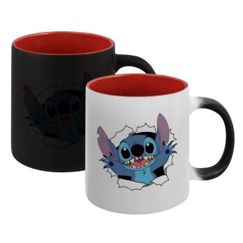 Stitch hello!!!, Κούπα Μαγική εσωτερικό κόκκινο, κεραμική, 330ml που αλλάζει χρώμα με το ζεστό ρόφημα (1 τεμάχιο)