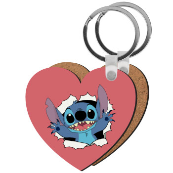 Stitch hello!!!, Μπρελόκ Ξύλινο καρδιά MDF