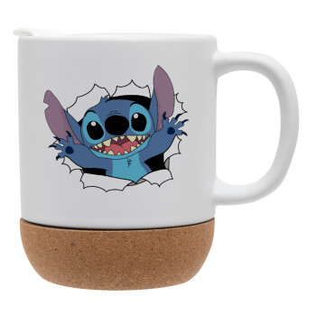 Stitch hello!!!, Κούπα, κεραμική με βάση φελού και καπάκι (ΜΑΤ), 330ml (1 τεμάχιο)