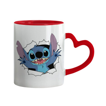 Stitch hello!!!, Mug heart red handle, ceramic, 330ml