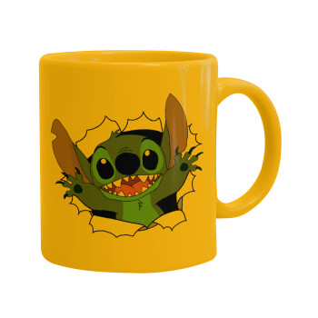 Stitch hello!!!, Ceramic coffee mug yellow, 330ml (1pcs)