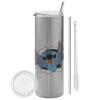 Tumbler stainless steel Silver 600ml, with metal straw & cleaning brush