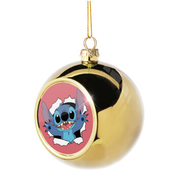 Stitch hello!!!, Golden Christmas tree ball ornament 8cm