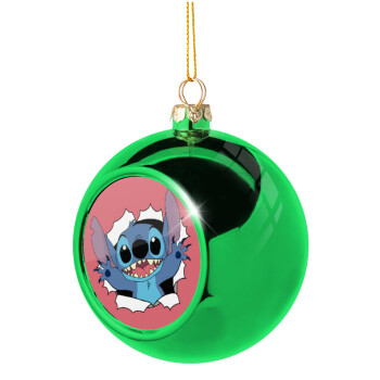 Stitch hello!!!, Green Christmas tree ornament ball 8cm