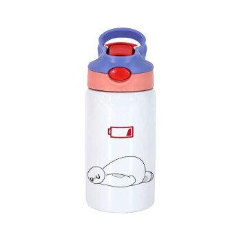 Baymax battery low, Παιδικό παγούρι θερμό, ανοξείδωτο, με καλαμάκι ασφαλείας, ροζ/μωβ (350ml)