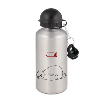 Baymax battery low, Metallic water jug, Silver, aluminum 500ml