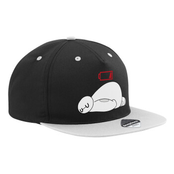 Baymax battery low, Adult Flat Snapback Hat Black/Grey, (100% COTTON TWILL, ADULT, UNISEX, ONE SIZE)