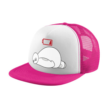 Baymax battery low, Καπέλο παιδικό Soft Trucker με Δίχτυ ΡΟΖ/ΛΕΥΚΟ (POLYESTER, ΠΑΙΔΙΚΟ, ONE SIZE)