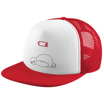 Baymax battery low, Καπέλο παιδικό Soft Trucker με Δίχτυ ΚΟΚΚΙΝΟ/ΛΕΥΚΟ (POLYESTER, ΠΑΙΔΙΚΟ, ONE SIZE)