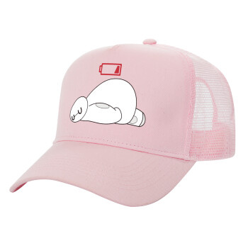 Baymax battery low, Adult Structured Trucker Hat, with Mesh, PINK (100% COTTON, ADULT, UNISEX, ONE SIZE)