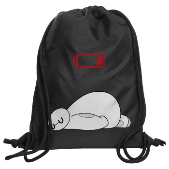 Baymax battery low, Backpack pouch GYMBAG Black, with pocket (40x48cm) & thick cords