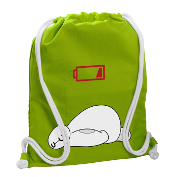 Baymax battery low, Backpack bag GYMBAG LIME GREEN, with pocket (40x48cm) & thick cords