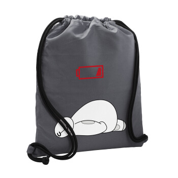 Baymax battery low, Τσάντα πλάτης πουγκί GYMBAG ΓΚΡΙ, με τσέπη (40x48cm) & χονδρά κορδόνια