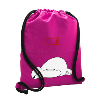 Baymax battery low, Backpack pouch GYMBAG Fuchsia, with pocket (40x48cm) & thick cords