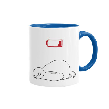 Baymax battery low, Mug colored blue, ceramic, 330ml