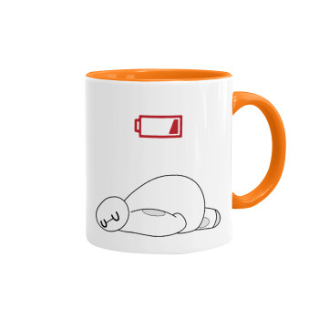 Baymax battery low, Mug colored orange, ceramic, 330ml