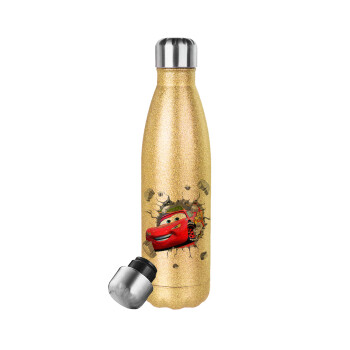 Brick McQueen, Glitter gold stainless steel thermos bottle, double-walled, 500ml