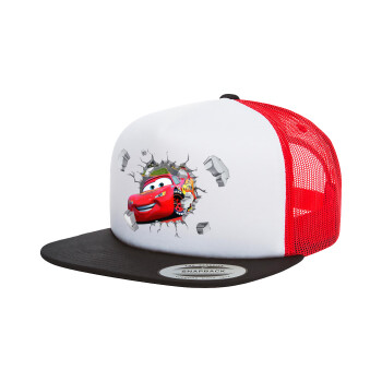 Brick McQueen, Adult Foam Flat Snapback with Mesh Black-White-Red (POLYESTER, ADULT, UNISEX, ONE SIZE)