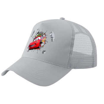 Brick McQueen, Adult Structured Trucker Hat, with Mesh, GRAY (100% COTTON, ADULT, UNISEX, ONE SIZE)