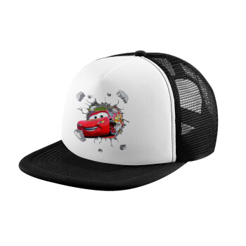 Brick McQueen, Adult Soft Trucker Hat with Black/White Mesh (POLYESTER, ADULT, UNISEX, ONE SIZE)