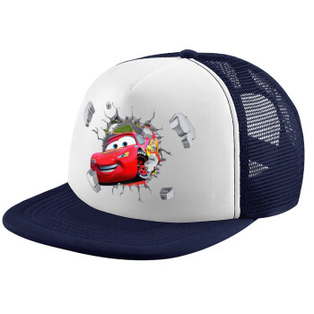 Brick McQueen, Adult Soft Trucker Hat with Dark Blue/White Mesh (POLYESTER, ADULT, UNISEX, ONE SIZE)