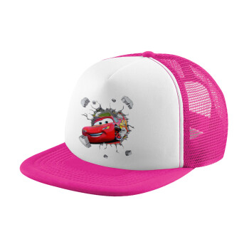 Brick McQueen, Adult Soft Trucker Hat with Pink/White Mesh (POLYESTER, ADULT, UNISEX, ONE SIZE)