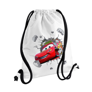 Brick McQueen, Τσάντα πλάτης πουγκί GYMBAG λευκή, με τσέπη (40x48cm) & χονδρά κορδόνια