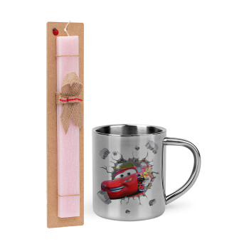 Brick McQueen, Easter Set, metallic thermal cup (300ml) & aromatic flat Easter candle (30cm) (PINK)