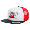 Adult Foam Flat Snapback with Mesh Black-White-Red (POLYESTER, ADULT, UNISEX, ONE SIZE)