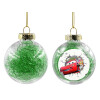 Transparent Christmas tree ball ornament with green filling 8cm