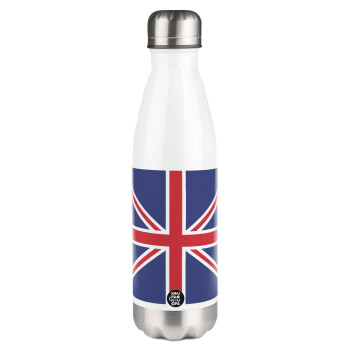 UK Flag, Metal mug thermos White (Stainless steel), double wall, 500ml