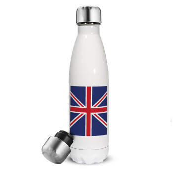 UK Flag, Metal mug thermos White (Stainless steel), double wall, 500ml