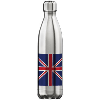 UK Flag, Inox (Stainless steel) hot metal mug, double wall, 750ml
