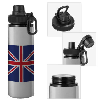 UK Flag, Metallic water bottle with safety cap, 850ml aluminum