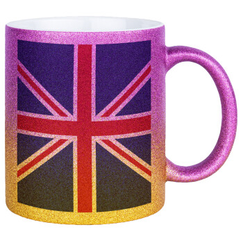 UK Flag, Κούπα Χρυσή/Ροζ Glitter, κεραμική, 330ml