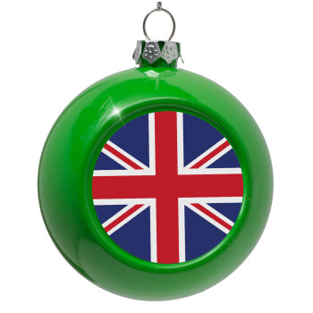 UK Flag, Green Christmas tree ornament bauble 8cm