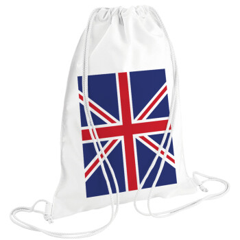 UK Flag, Τσάντα πλάτης πουγκί GYMBAG λευκή (28x40cm)