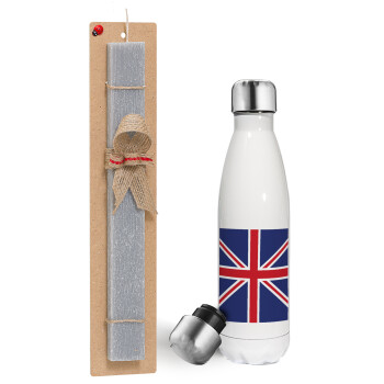 UK Flag, Easter candle, metallic white thermos bottle (500ml) & aromatic flat candle (30cm) (GRAY)