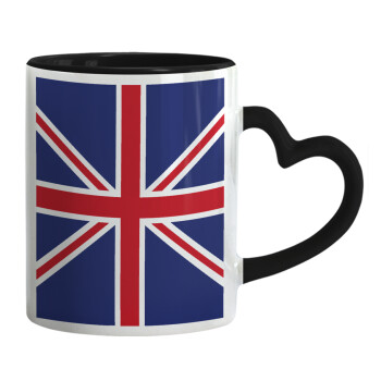 UK Flag, Mug heart black handle, ceramic, 330ml
