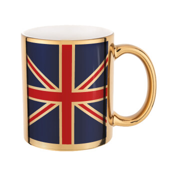 UK Flag, Mug ceramic, gold mirror, 330ml