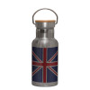 Stainless steel metallic thermos flask, silver with a bamboo lid, double-walled, 350ml.