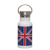 Metallic thermos (Stainless steel) White with wooden lid (bamboo), double-walled, 350ml