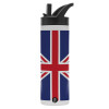 Metallic thermos bottle with straw & handle, stainless steel (Stainless steel 304), double-walled, 600ml.