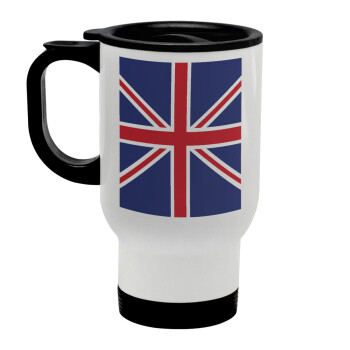 UK Flag, Stainless steel travel mug with lid, double wall white 450ml