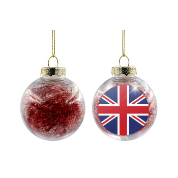 Σημαία Αγγλίας UK, Χριστουγεννιάτικη μπάλα δένδρου διάφανη με κόκκινο γέμισμα 8cm