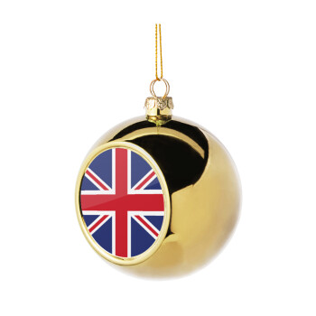 UK Flag, Golden Christmas tree ball ornament 8cm