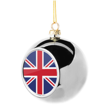 UK Flag, Χριστουγεννιάτικη μπάλα δένδρου Ασημένια 8cm