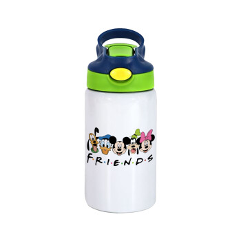 Friends characters, Children's hot water bottle, stainless steel, with safety straw, green, blue (350ml)