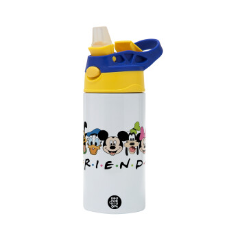 Friends characters, Children's hot water bottle, stainless steel, with safety straw, green, blue (360ml) BPA FREE