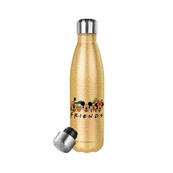 Friends characters, Glitter gold stainless steel thermos bottle, double-walled, 500ml